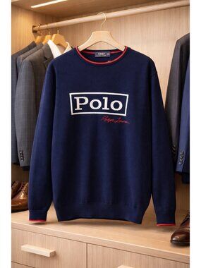 Modern Polo Ralph Lauren Navy Crew Sweater XLT Cotton Bold Logo Mens EUC